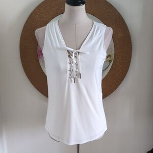 White House Black Market White Lace-Up Women's Top